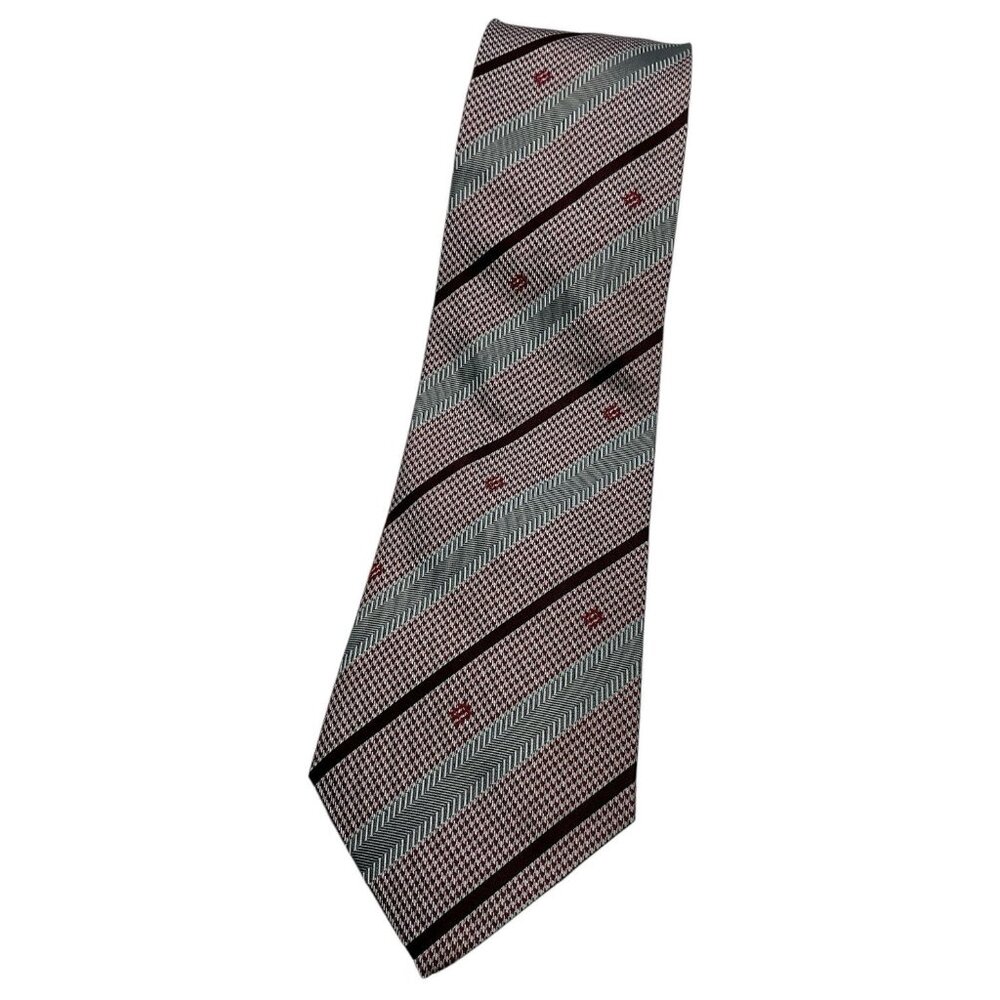 GUCCI Men's 100% Silk Necktie LUXURY Burgundy Gray Striped Monogram G W:4" EUC